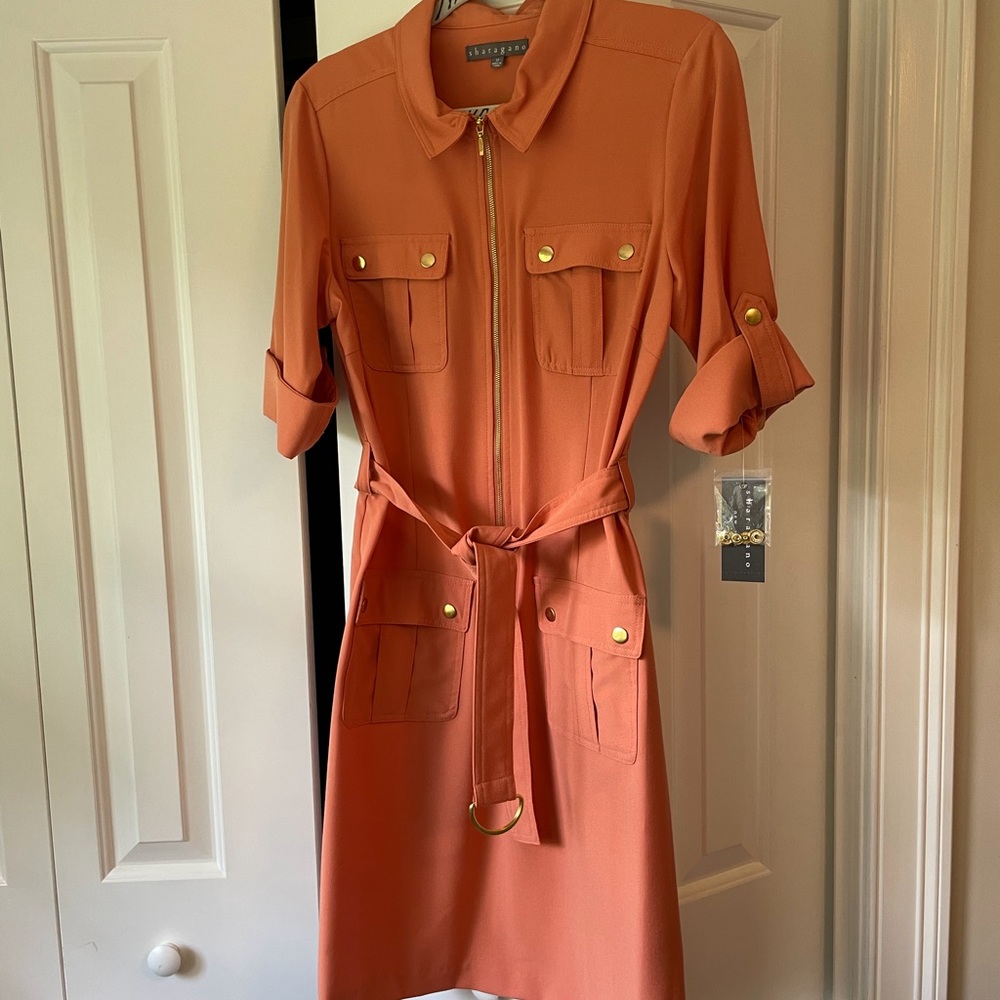 Zip up shirtdress with belt. Size 12. Terracotta.